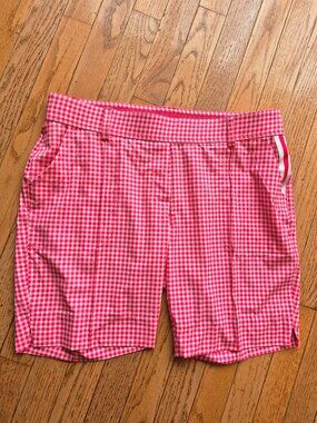 Belyn Key Pink Gingham Golf Shorts Size M Stretch Pull-On Check Print